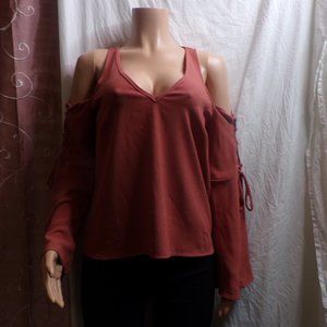 Salmon Color Deep -V Blouse (L)